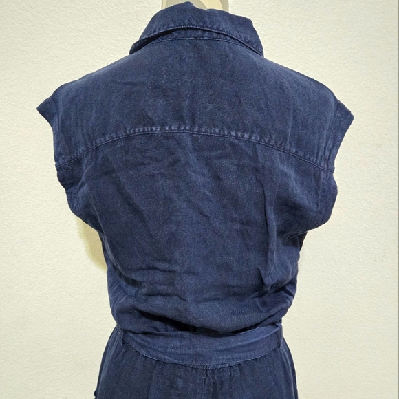 YOUNG FABULOUS & BROKE Cuba Jumpsuit Linen Blend Navy Sleeveless Wide-Leg Small - Picture 6 of 13